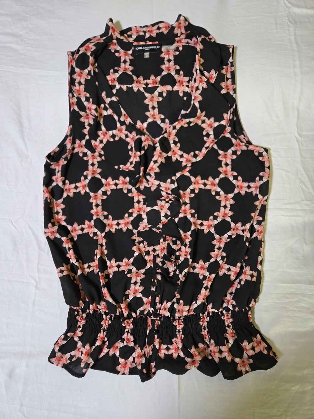 Karl Lagerfeld Black Floral Sleeveless Blouse